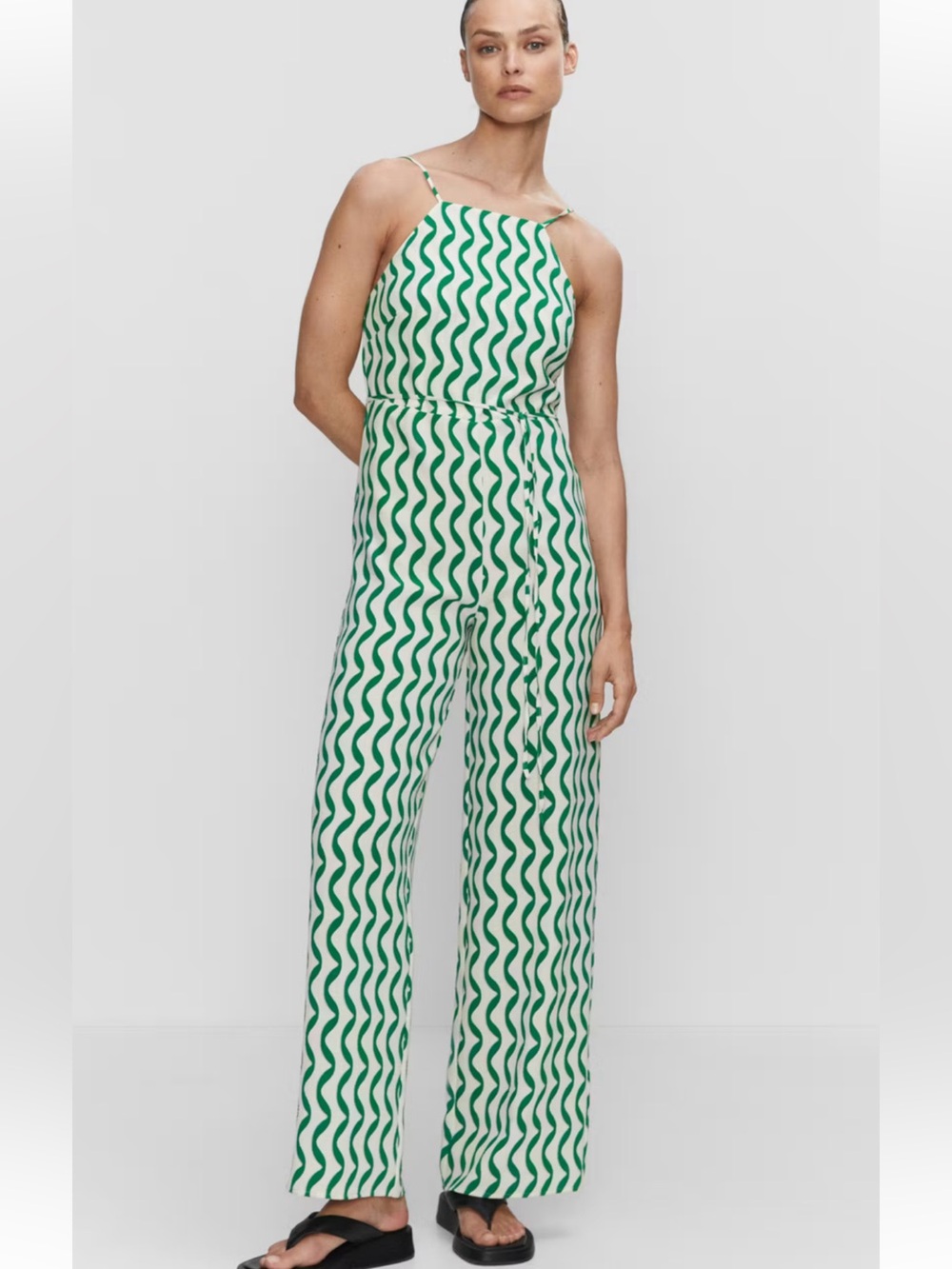 Mango Jumpsuit with Back Opening and Wide Leg